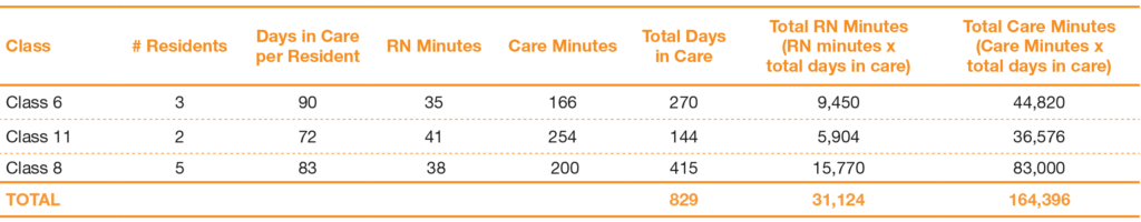 How Care Minutes under AN-ACC are calculated example table