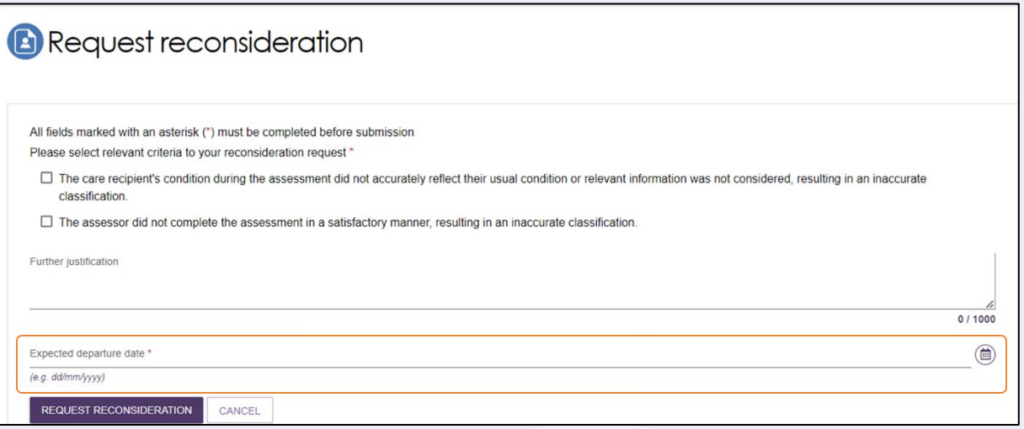 Request reconsideration - Respite end date